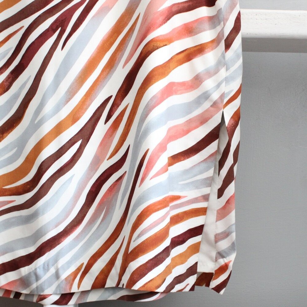 Ann Taylor Brown & Blue Zebra Stripe Side Slit Pencil Midi Skirt Size 10 - Picture 4 of 6